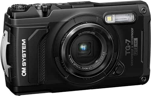 OM SYSTEM Tough TG-7 - Cámara subacuática negra, impermeable, a prueba de congelación, brillo de alta resolución, video 4K 44x Macro Shooting (Successor Olympus TG-6)