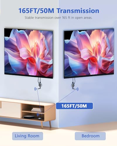 TIMBOOTECH Transmisor HDMI inalámbrico y 4 receptores, Plug and Play, extensor inalámbrico HDMI de 5.8 G para PC, laptop, caja de TV, cámara para múltiples televisores, monitores,