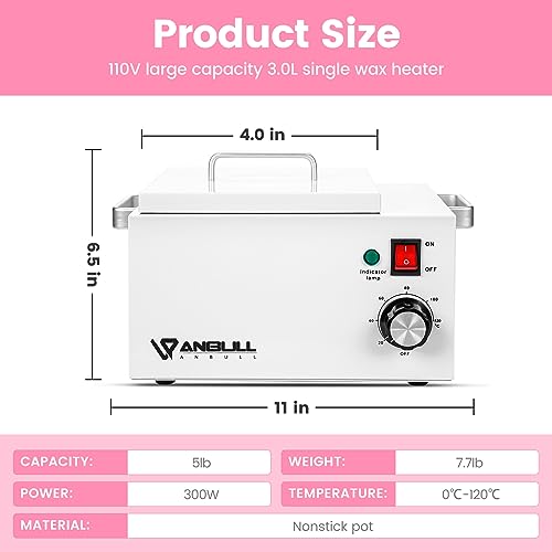 Anbull - Olla de cera grande antiadherente BUT2.5L-I, calentador de cera profesional individual individual para depilación, máquina de encerado fácil de limpiar