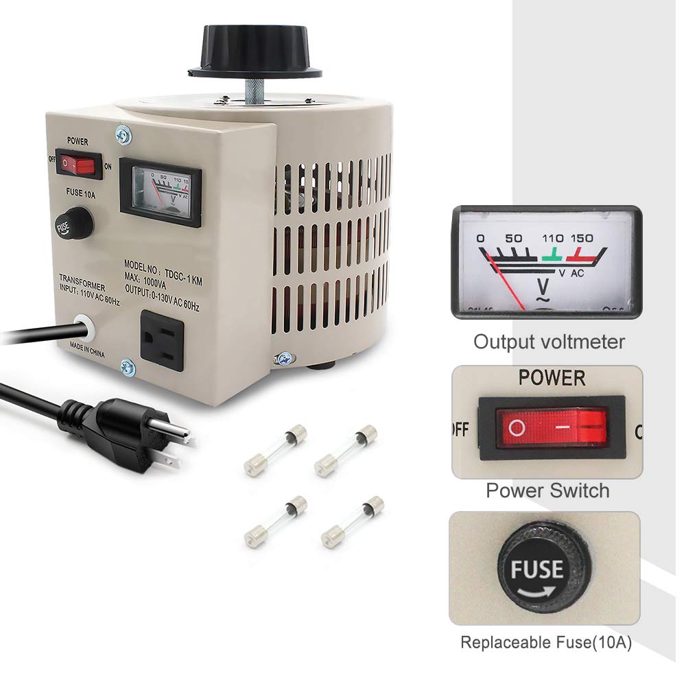 LVYUAN Regulador de voltaje variable del transformador variable, salida 0-130V, entrada 110V-120V (1000VA)
