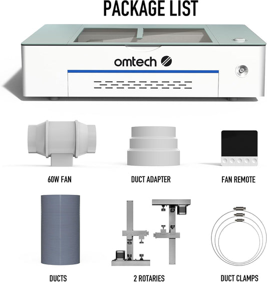 OMTech Polar - Grabador láser de escritorio de 50 W con LightBurn, máquina de grabado láser de CO2 de 12 x 20 pulgadas con 2 ejes rotativos 5MP cámara extractor de humos enfriador de agua