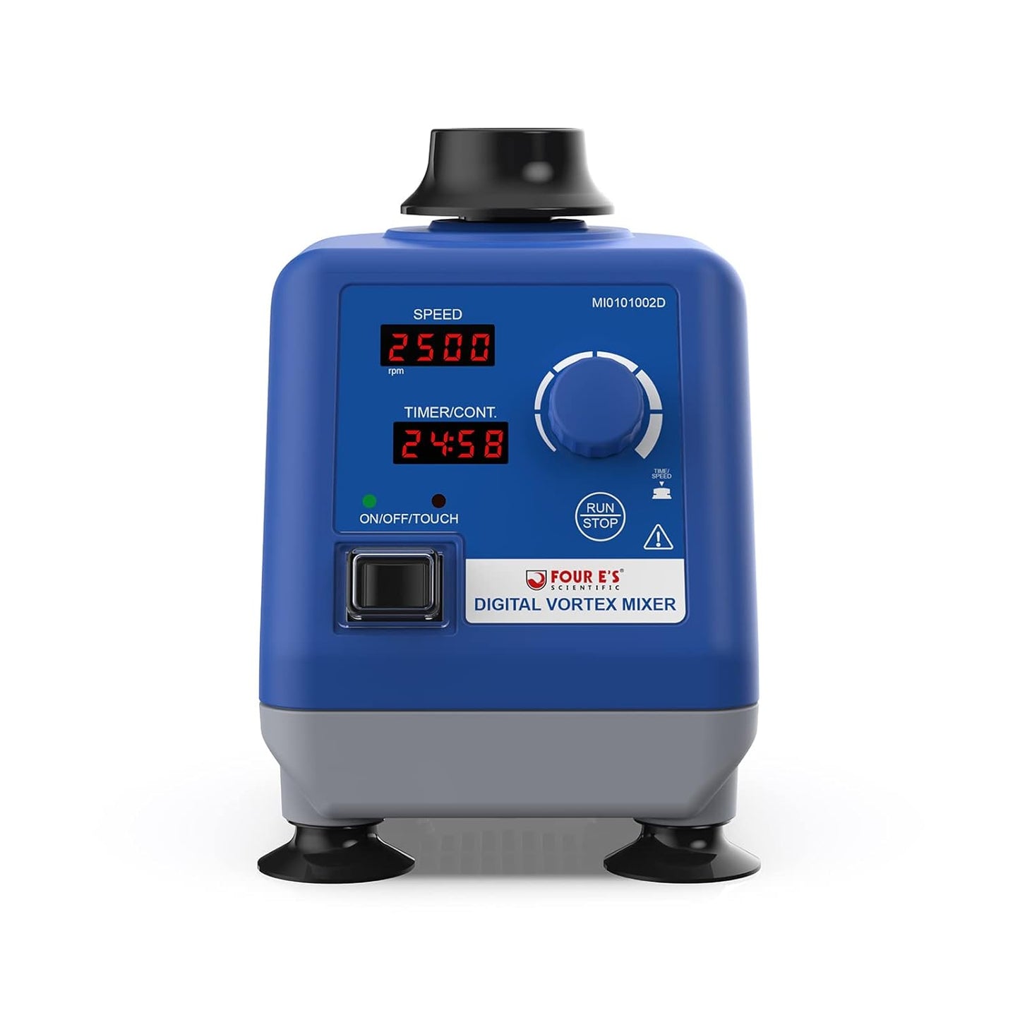 Four E's Scientific Mezclador de vórtice digital LED, velocidad 0-3000 rpm, diámetro orbital 0.236 in, 50/60Hz, táctil, temporizador y modos continuos, mezcla contenedores de 1.7 fl oz en 3 segundos - Sobremesa para laboratorio MI0101002D