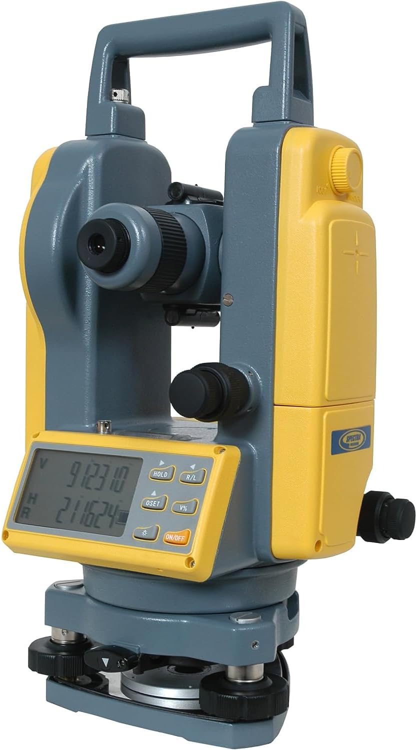 Spectra Precision DET-2 Teodolito electrónico digital, conjunto de equipos de topografía de construcción, baterías recargables y alcalinas, estuche de transporte