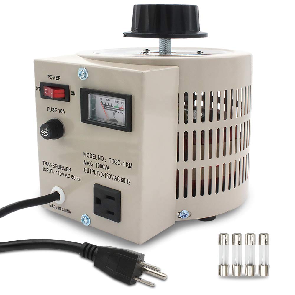 LVYUAN Regulador de voltaje variable del transformador variable, salida 0-130V, entrada 110V-120V (1000VA)
