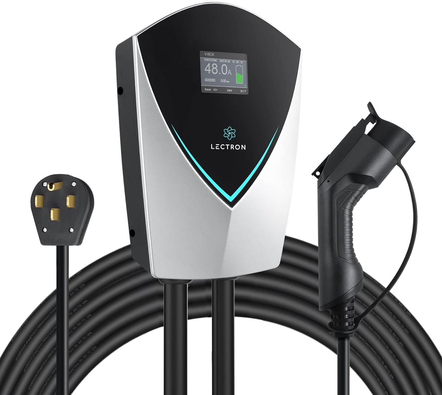 Lectron V-Box - Estación de carga para vehículos eléctricos de 48 amperios, potente cargador de nivel 2 (240 V) con enchufe NEMA 14-50/cableado, certificado Energy Star y ETL para vehículos eléctricos