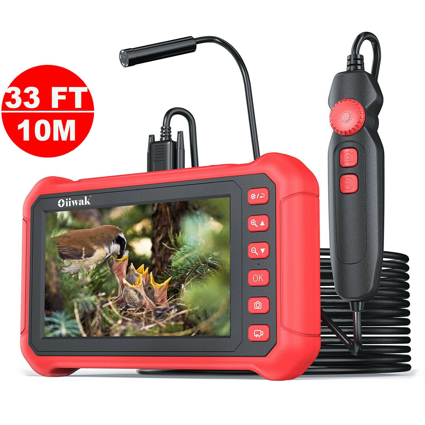 Oiiwak 7" HD 5.0MP Endoscope Camera 8.2mm 1080P Inspection Industrial Borescope 10m