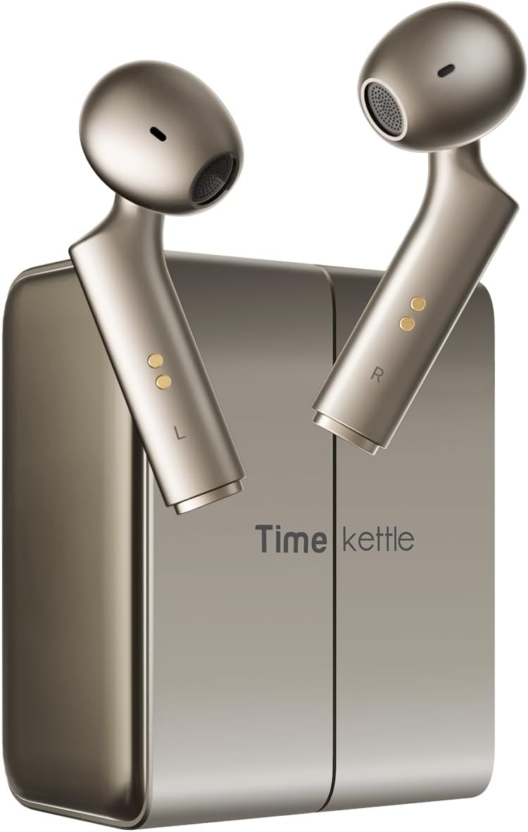 Timekettle Auriculares de traducción W4, sensor de huella de voz ósea para voz clara en ruido, corrección de traductor AI, privacidad protegida con GDPR, Bluetooth, aplicación iOS/Android para Dorado