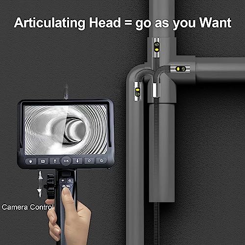 Boroscopio articulado de doble lente, cámara endoscopio DXZtoz con cámara de serpiente articulada bidireccional de 0.33 pulgadas, pantalla dividida de 5 pulgadas, cámara de inspección con luz para mecánicos domésticos automotrices, 5 pies