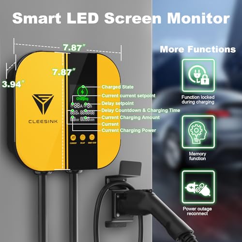 CLEESINK Cargador EV de nivel 2, estación de carga de vehículos eléctricos para interiores y exteriores, 40 A 240 V, NEMA 14-50, cable de 23 pies con certificación UL. 4-2687602YL