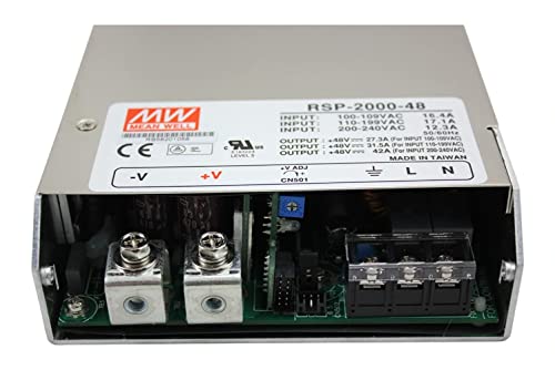 MEAN WELL Fuente de alimentación de Salida única 48 voltios @ 42 amperios, 2000 W Entrada de voltaje: 90 a 264v, RSP-2000-48
