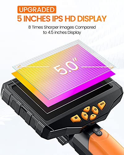 Teslong NTS300 - Cámara de inspección 5MP endoscopio con pantalla de 4.5 pulgadas y doble lente a 1080p con vidrio templado, endoscopio industrial de tubo semirrígido resistente al agua, batería de 2600mAh y tarjeta TF de 32GB