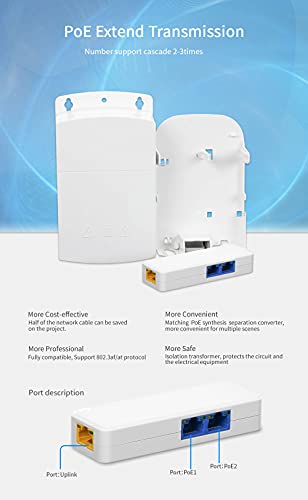 ETS Repetidor de extensor PoE en cascada de 3 puertos para exteriores, resistente a la intemperie, 10/100Mbps, repetidor PoE de 2 canales