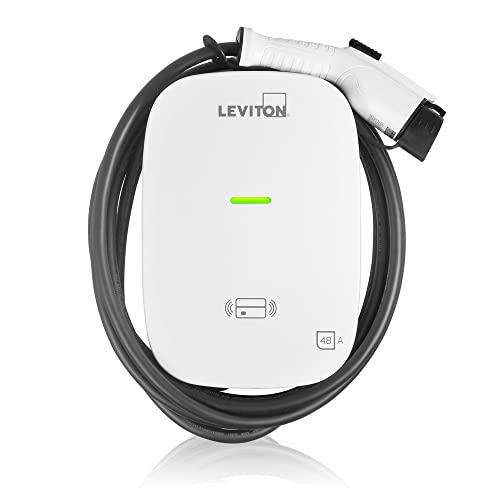 Leviton EV480, estación blanca de vehículo eléctrico 48a, 208/240v salida de 11.6 kW, cable de carga de 18 pies, cableado