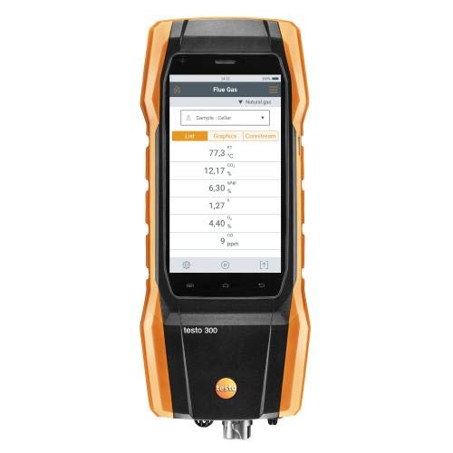 Kit analizador de combustión residencial y comercial testo 300 I con impresora bluetooth opcional I CO Meter para gases de combustión, proyecto, presión diferencial y niveles de CO ambiental de los sistemas de calefacción