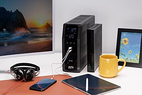 APC UPS 1500VA Sine Wave UPS Battery Backup, BR1500MS2 Backup Battery Power Supply, AVR, 10 Outlets, (2) USB Charger Ports