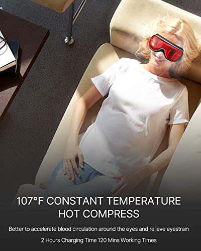 RENPHO 2.0 - Masajeador de ojos con control remoto y calor, compresión, música por Bluetooth, recargable. Masajeador de terapia de ojos para aliviar la tensión de los ojos, disminuir ojeras, bolsas en los ojos, ojos secos y mejorar el sueño.