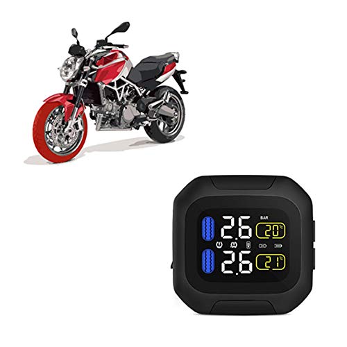 CAREUD Motorcycle Tire Pressure Monitoring System Wireless Motorcycle TPMS Tires Motor Auto Tyre Alarm System Waterproof with 2 External Sensors for Two-Wheeled Motorcycle(Sensor 18x13)