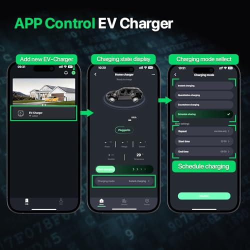 RhEVchar Cargador EV de 50 amperios, estación de carga de nivel 2 de pantalla inteligente con WiFi, cargador de vehículo eléctrico para el hogar J1772 de 240 V NEMA 14-50, enchufe o cable duro, cargador de automóvil controlado por aplicación ETL