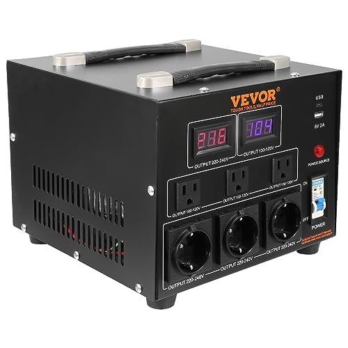 VEVOR Transformador convertidor de voltaje, 3000 W, transformador elevador/descendente de servicio pesado, conversión de 110 voltios a 220 voltios y de 220 voltios a 110 voltios, con salida de EE. UU., puerto USB de 5 V, certificado CE
