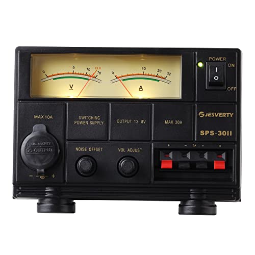 Fuente de alimentación compacta universal para banco - 30 amperios regulado para laboratorio doméstico de banco de CA a CC convertidor de 13.8 voltios, ventilador de refrigeración, terminales tipo tornillo - Jesverty SPS-30II