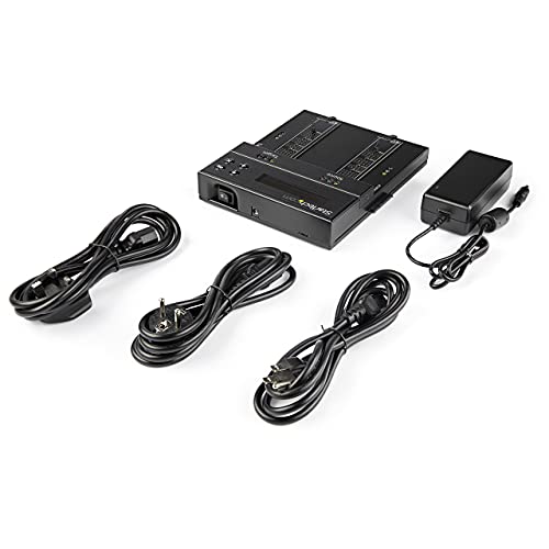 StarTech.com Duplicador/Borrador de Doble Bahía M.2 SATA/NVMe, Clonador/Limpiaparabrisas para M.2 PCIe AHCI/NVMe, M.2 SATA, 2.5/3.5", Desinfectante/Copiadora de Disco Duro, TAA (SM2DUPE11), Negro