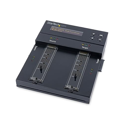 StarTech.com Duplicador/Borrador de Doble Bahía M.2 SATA/NVMe, Clonador/Limpiaparabrisas para M.2 PCIe AHCI/NVMe, M.2 SATA, 2.5/3.5", Desinfectante/Copiadora de Disco Duro, TAA (SM2DUPE11), Negro