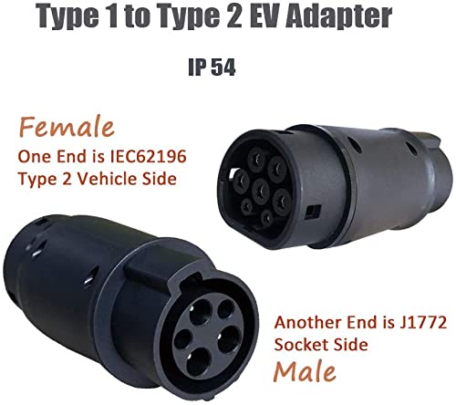 KHONS - Adaptador de cargador EV tipo 1 a tipo 2 adaptador de carga para vehículos eléctricos (SAE j1772 a IEC62196)