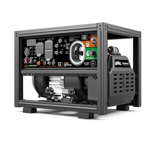 GENMAX Generador inversor de combustible dual de marco abierto DIY, motor ultra silencioso de 145 cc de 4000 W, con capacidad paralela y serie con alerta de CO, ideal para trabajos de construcción y energía de respaldo en el hogar, cumple con la EPA