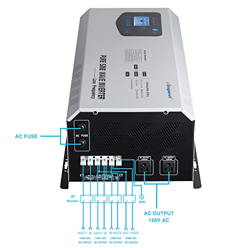 AMPINVT Cargador inversor de corriente de onda sinusoidal pura de 6000W pico de 18000 W CC de 24 V a 120 V/240 V fuera de la red, inversor solar de baja frecuencia para gel sellado AGM batería de litio inundada