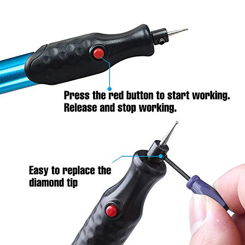 Kit de herramientas de grabado de micrograbador eléctrico, grabador de precisión inalámbrico para hacer joyas de bricolaje, metal, vidrio, madera, cuero con broca de punta de diamante reemplazable