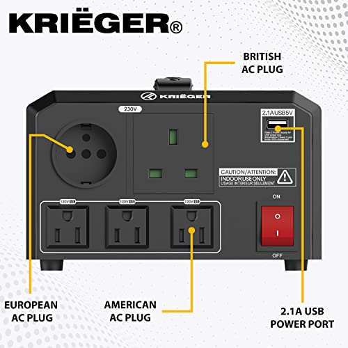 KRIËGER Transformador de Voltaje de 1150 vatios, convertidor de Voltaje Paso a Paso de 110 / 120V a 220 / 240V, Aprobado por Met según UL, CSA
