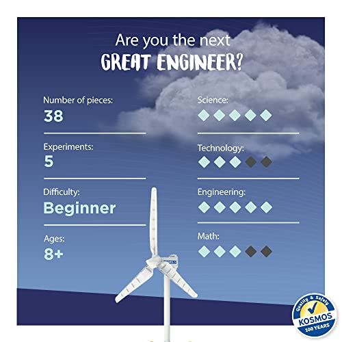 Thames & Kosmos Kit de experimento STEM Wind Power V4.0 | Construye una turbina eólica de 3 pies para generar electricidad | Aprende sobre energía renovable y alimenta un automóvil modelo pequeño | Resistente a la intemperie para uso en exteriores