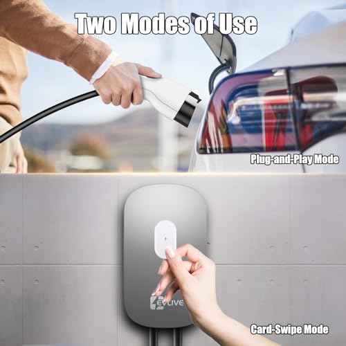EVLive Cargador EV de nivel 2 de hasta 48 amperios/240 V para vehículo eléctrico nivel 2, certificado ETL/Energy Star, NEMA 14-50 enchufe o cableado para interiores y exteriores, cargador de pared para el hogar, estación de carga