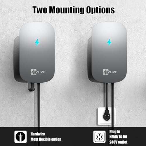 EVLive Cargador EV de nivel 2 de hasta 48 amperios/240 V para vehículo eléctrico nivel 2, certificado ETL/Energy Star, NEMA 14-50 enchufe o cableado para interiores y exteriores, cargador de pared para el hogar, estación de carga