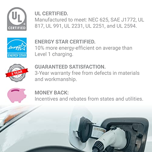 EMPORIA ENERGY Cargador Inteligente para vehículos eléctricos, 48 A, Nivel 2, Energy Star/UL, NEMA 14-50 o Cable Duro, Cable de 25 pies, EVSE para Interiores y Exteriores