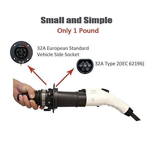 KHONS - Adaptador de cargador EV tipo 1 a tipo 2 adaptador de carga para vehículos eléctricos (SAE j1772 a IEC62196)