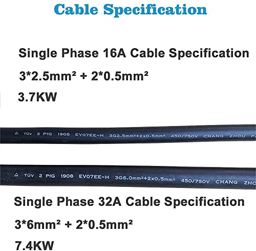 K.H.O.N.S. Adaptador tipo 2 a tipo 1 adaptador 32A EV para cable de carga EV para automóviles estándar estadounidenses (cable de carga de 0.7 ft, 2.0 lbs) (32A tipo 1 a tipo 2 (0.5c))