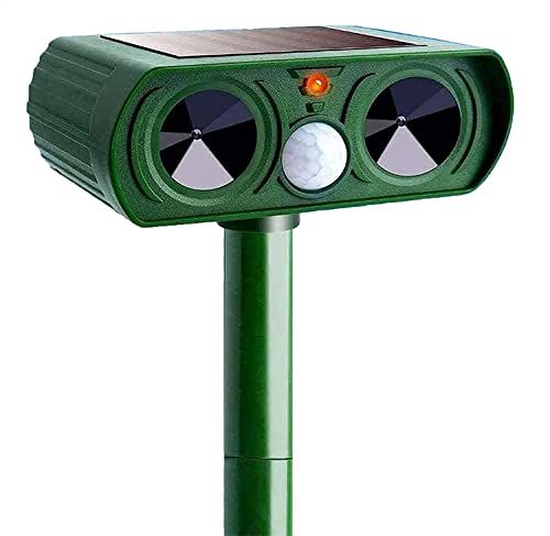 ABILLY Solar ultrasónico repelente de rata, ardilla, ciervo, mapache, mofeta, conejo, topo, perro, gato, impermeable con detector de movimiento