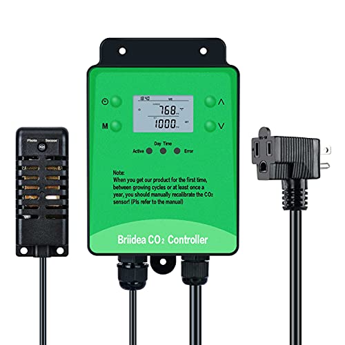 Briidea - Controlador de CO2, monitor de CO2 más nuevo con sensor remoto de CO2, fotocélula para control diurno y nocturno, función programable para evitar residuos de CO2 para invernadero de sala de cultivo