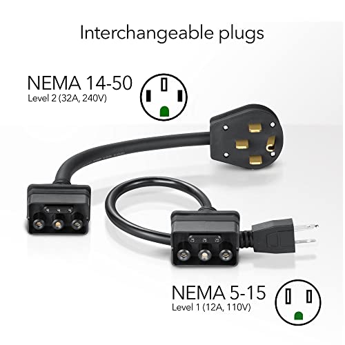 Lectron Cargador portátil J1772 EV de nivel 1 / nivel 2 (12 amperios/32 amperios) con enchufes de carga dobles (NEMA 5-15 y 14-50) - Compatible con todos los vehículos J1772 EVs