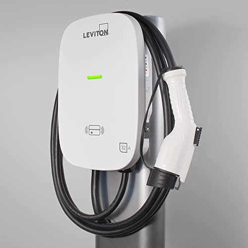 Leviton EV480, estación blanca de vehículo eléctrico 48a, 208/240v salida de 11.6 kW, cable de carga de 18 pies, cableado