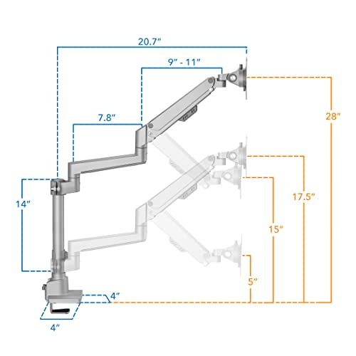 Soporte de Escritorio para un Solo Monitor | Brazo de Monitor de Resorte de Gas montado en Poste | Elevador de Pantalla de computadora de Altura Ajustable Premium