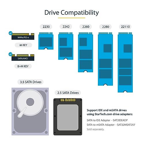 StarTech.com Duplicador/Borrador de Doble Bahía M.2 SATA/NVMe, Clonador/Limpiaparabrisas para M.2 PCIe AHCI/NVMe, M.2 SATA, 2.5/3.5", Desinfectante/Copiadora de Disco Duro, TAA (SM2DUPE11), Negro