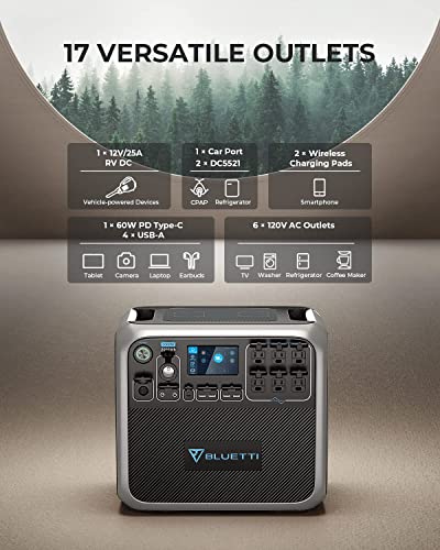 BLUETTI Estación de energía portátil AC200P, batería LiFePO4 de 2000 Wh con 6 salidas de CA de 2000 W (pico de 4800 W), generador solar para acampar al aire libre, viajes en caravana, uso doméstico (panel solar no incluido)