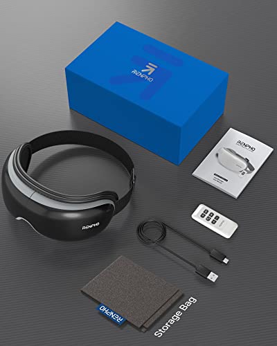 RENPHO 2.0 - Masajeador de ojos con control remoto y calor, compresión, música por Bluetooth, recargable. Masajeador de terapia de ojos para aliviar la tensión de los ojos, disminuir ojeras, bolsas en los ojos, ojos secos y mejorar el sueño.