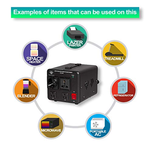 Dynastar conversor y transformador de voltaje hacia arriba y hacia abajo 110-220 a 220-240 voltios; resistente, bobina extra durable 5000w