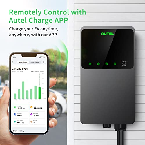 Autel MaxiCharger Home - Cargador para vehículos eléctricos 50a 240 V, nivel 2 WiFi y EVSE habilitado cableado interior/exterior