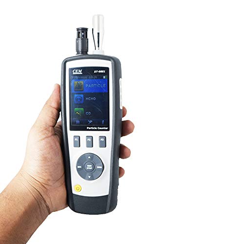 Contador de partículas de aire para recuento de partículas (abajo a 0,3 μm), temperatura del aire, humedad relativa, punto de rocío, temperatura del bulbo húmedo y detección de gases: CEM DT-9881