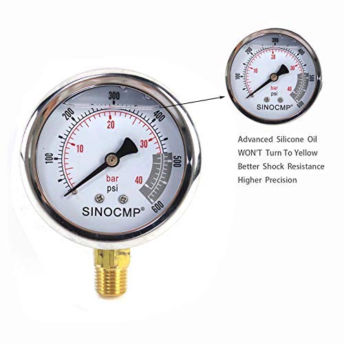 SINOCMP Kit de prueba de presión hidráulica con 5 calibres, 3 mangueras de prueba y 24 acoplamientos, kit de manómetro de prueba hidráulica utilizado para excavadoras