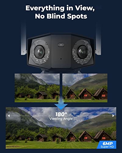 REOLINK Duo 2 LTE + SP - Cámara de seguridad celular inalámbrica 4G LTE para exteriores, lente dual, gran angular de 6 MP de 180°, energía solar continua, visión nocturna a color, detección de IA, conversación bidireccional, no necesita WiFi
